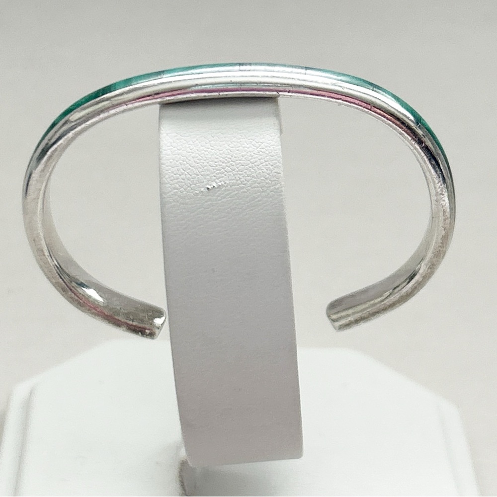 Vintage Kirk Smith Navajo Malachite Inlay Sterling Silver Cuff Bracelet - Picture 7 of 13